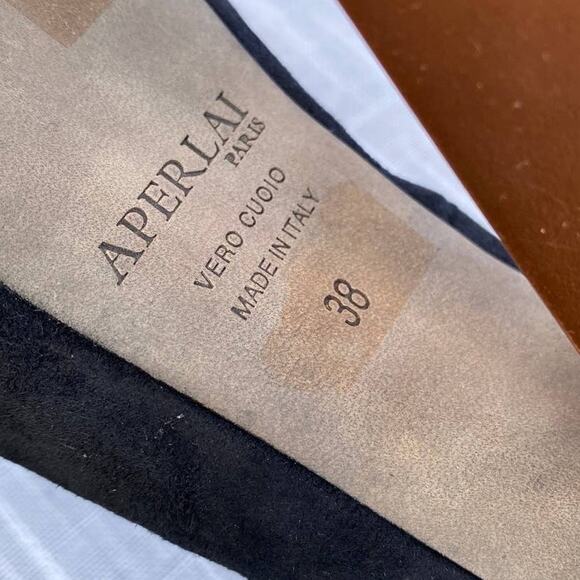 Aperlai Geisha Doll Black Suede Leather Square Toe Platform Heeled Pump Size 38 - Picture 12 of 12